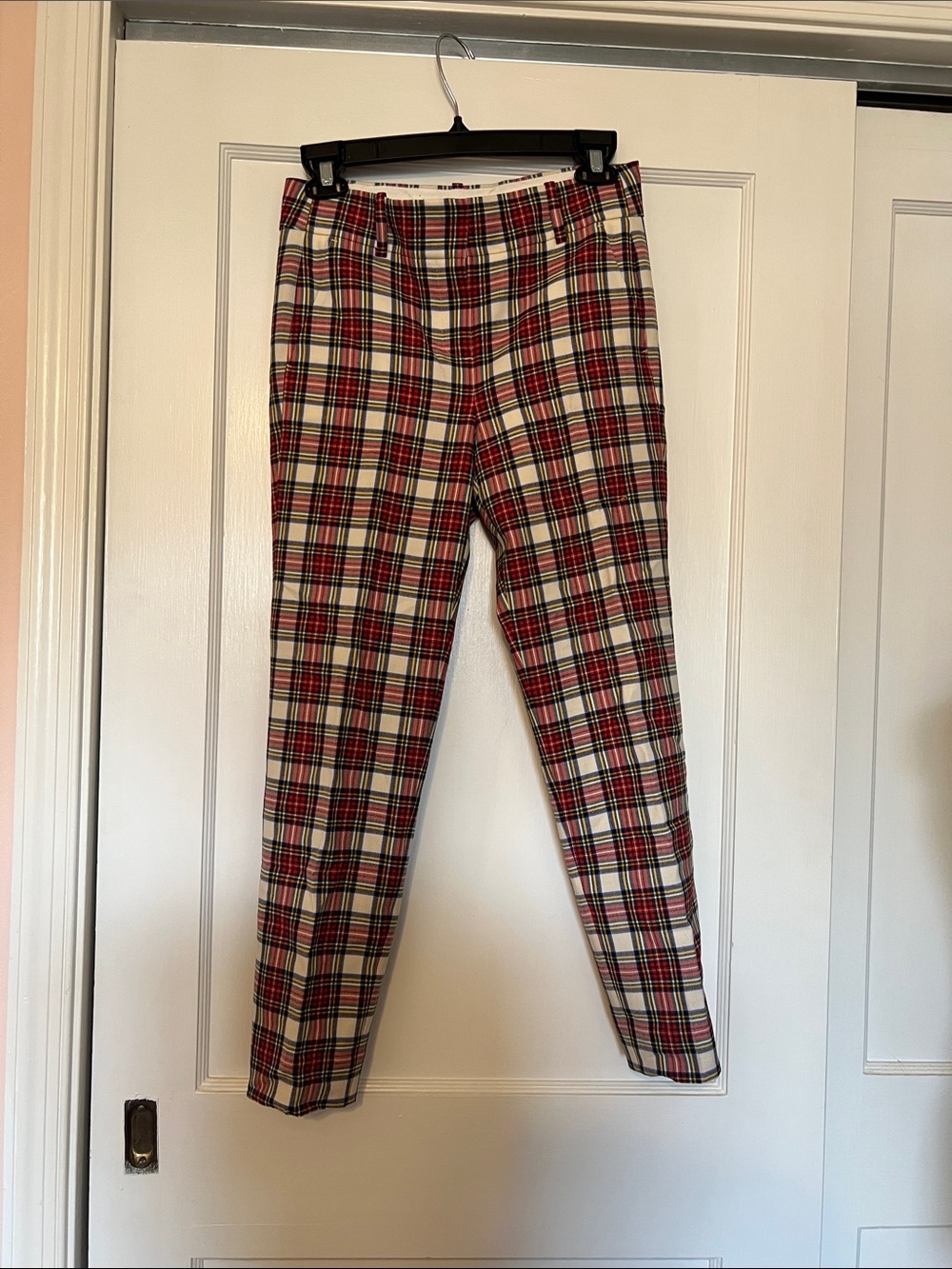 J. Crew NWT Straight-Leg wool Plaid Pants in Red, navy, gold, and Cream. Size 0